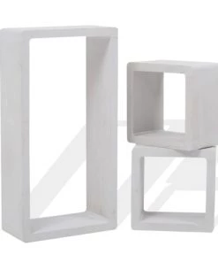 Mobili Rebecca Étagères Lot De 3 étagères Murales En Bois Paulownia Blanc