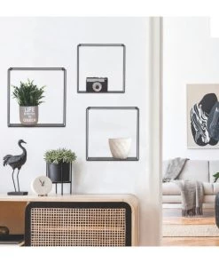 Casâme Étagères Lot De 3 étagères Murales En Métal - Noir -Vaisseliers Soldes Magasin lot de 3 etageres murales en metal noir 1