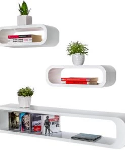 Tectake Étagères Lot De 3 étagères Murales LIV Effet Blanc -Vaisseliers Soldes Magasin lot de 3 etageres murales liv effet blanc 3
