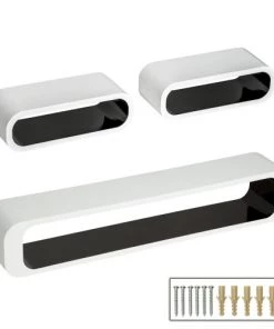 Tectake Étagères Lot De 3 étagères Murales LIV Effet Noir/blanc -Vaisseliers Soldes Magasin lot de 3 etageres murales liv effet noir blanc 2
