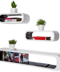 Tectake Étagères Lot De 3 étagères Murales LIV Effet Noir/blanc -Vaisseliers Soldes Magasin lot de 3 etageres murales liv effet noir blanc 3