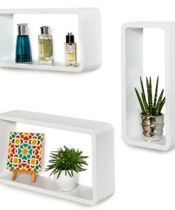 Tectake Étagères Lot De 3 étagères Murales Rectangle LEONIE Effet Blanc -Vaisseliers Soldes Magasin lot de 3 etageres murales rectangle leonie effet blanc 2