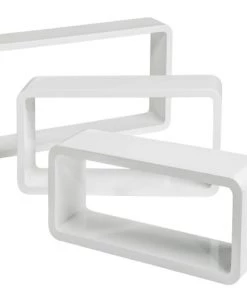 Tectake Étagères Lot De 3 étagères Murales Rectangle LEONIE Effet Blanc -Vaisseliers Soldes Magasin lot de 3 etageres murales rectangle leonie effet blanc 3
