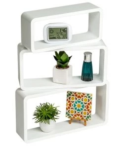 Tectake Étagères Lot De 3 étagères Murales Rectangle LEONIE Effet Blanc -Vaisseliers Soldes Magasin lot de 3 etageres murales rectangle leonie effet blanc 4