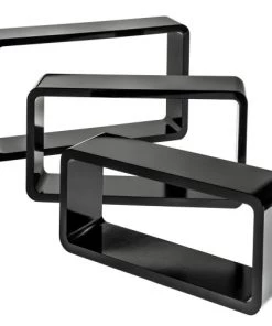 Tectake Étagères Lot De 3 étagères Murales Rectangle LEONIE Effet Noir -Vaisseliers Soldes Magasin lot de 3 etageres murales rectangle leonie effet noir 3