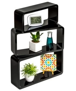 Tectake Étagères Lot De 3 étagères Murales Rectangle LEONIE Effet Noir -Vaisseliers Soldes Magasin lot de 3 etageres murales rectangle leonie effet noir 4