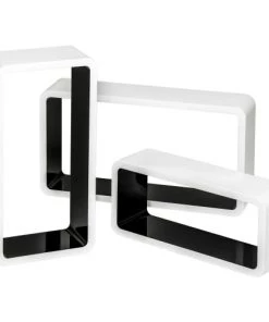 Tectake Étagères Lot De 3 étagères Murales Rectangle LEONIE Effet Noir/blanc