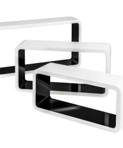 Tectake Étagères Lot De 3 étagères Murales Rectangle LEONIE Effet Noir/blanc -Vaisseliers Soldes Magasin lot de 3 etageres murales rectangle leonie effet noir blanc 3