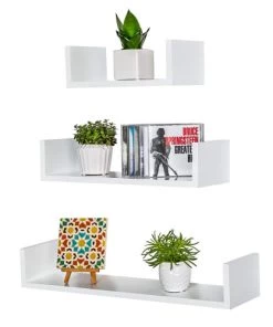 Tectake Étagères Lot De 3 Tablettes Murales LUISA Effet Blanc -Vaisseliers Soldes Magasin lot de 3 tablettes murales luisa effet blanc 3