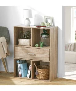 Vaisseliers Soldes Magasin -Vaisseliers Soldes Magasin meuble 4 cases decor chene avec grand tiroir 1