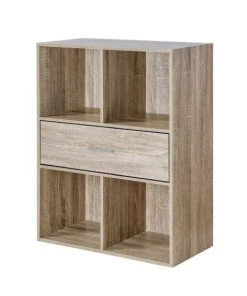 Casâme Étagères Meuble 4 Cases Décor Chêne Avec Grand Tiroir