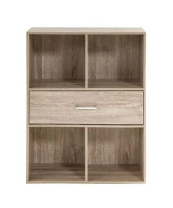 Casâme Étagères Meuble 4 Cases Décor Chêne Avec Grand Tiroir -Vaisseliers Soldes Magasin meuble 4 cases decor chene avec grand tiroir 3