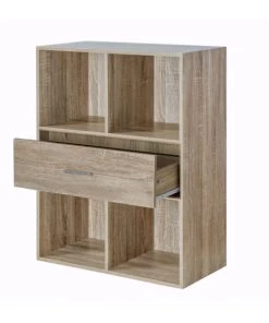 Casâme Étagères Meuble 4 Cases Décor Chêne Avec Grand Tiroir -Vaisseliers Soldes Magasin meuble 4 cases decor chene avec grand tiroir 4