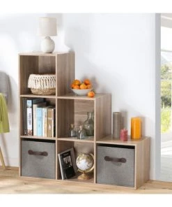 Casâme Étagères Meuble 6 Cases En Escalier - Marron -Vaisseliers Soldes Magasin meuble 6 cases en escalier marron 1