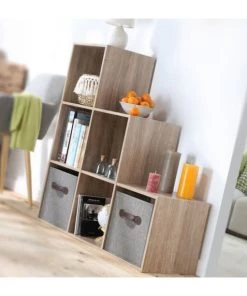 Casâme Étagères Meuble 6 Cases En Escalier - Marron -Vaisseliers Soldes Magasin meuble 6 cases en escalier marron 4