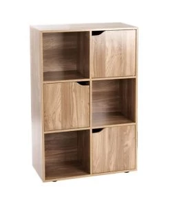 Casâme Étagères Meuble à 6 Cases Avec Trois Portes - Marron -Vaisseliers Soldes Magasin meuble a 6 cases avec trois portes marron 2