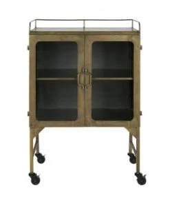 Bepurehome Vitrines Meuble De Rangement à Roulettes, Vitrine Métal Antique Brass