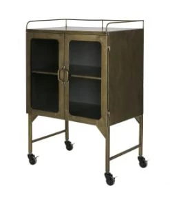 Bepurehome Vitrines Meuble De Rangement à Roulettes, Vitrine Métal Antique Brass -Vaisseliers Soldes Magasin meuble de rangement a roulettes vitrine metal antique brass 3