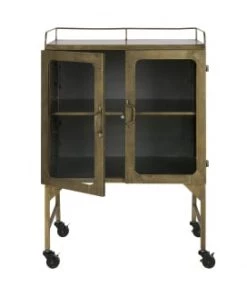 Bepurehome Vitrines Meuble De Rangement à Roulettes, Vitrine Métal Antique Brass -Vaisseliers Soldes Magasin meuble de rangement a roulettes vitrine metal antique brass 4