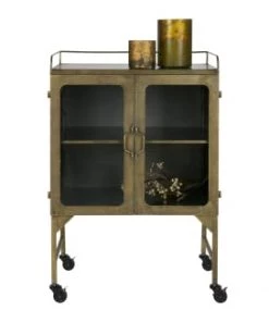 Bepurehome Vitrines Meuble De Rangement à Roulettes, Vitrine Métal Antique Brass -Vaisseliers Soldes Magasin meuble de rangement a roulettes vitrine metal antique brass 5