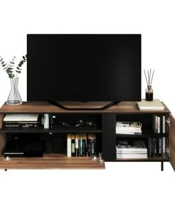 Lnt Vaisseliers Meuble Tv 2 Portes 1 Niche 155 Cm Naturel Et Noir -Vaisseliers Soldes Magasin meuble tv 2 portes 1 niche 155 cm naturel et noir 2