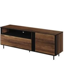 Lnt Vaisseliers Meuble Tv 2 Portes 1 Niche 155 Cm Naturel Et Noir