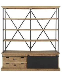 Maisons Du Monde Étagères Meuble TV Industriel 1 Porte Coulissante 2 Tiroirs Bicolore