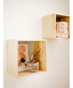 Saudara Collections Étagères Set De 2 Niches En Bois Massif Gris Et Bois Naturel -Vaisseliers Soldes Magasin set de 2 niches en bois massif gris et bois naturel 4