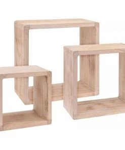 Wadiga Étagères Set De 3 étagères Carrées En Bois - 42x42x20cm