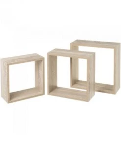Wadiga Étagères Set De 3 étagères Murales Carrées En Bois 30x30x12cm