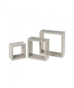Wadiga Set De 3 Étagères Murales Carrées En Bois Gris - 25X25X9cm