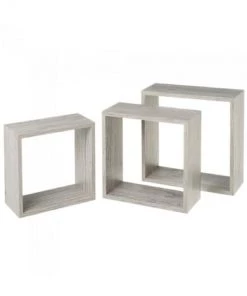 Wadiga Set De 3 Étagères Murales Carrées En Bois Gris - 30x30x11.7cm
