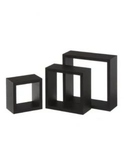 Wadiga Étagères Set De 3 étagères Murales Carrées En Bois Noir - 25x25x9cm