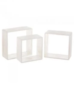Wadiga Set De 3 Étagères Murales En Bois Blanchi - 30x30x12cm