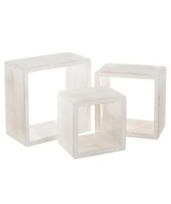 Wadiga Set De 3 Étagères Murales En Bois Blanchi - 38x38x20cm
