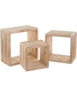 Wadiga Set De 3 Étagères Murales En Bois De Paulownia - 38x38x20cm