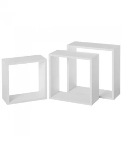 Wadiga Étagères Set De 3 étagères Murales En Bois MDF Blanc 30x30x12cm