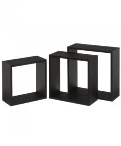 Wadiga Étagères Set De 3 étagères Murales En Bois MDF Noir 30x30x11,7cm