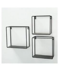 Wadiga Étagères Set De 3 étagères Murales En Métal Noir Longueur 16/18/20cm -Vaisseliers Soldes Magasin set de 3 etageres murales en metal noir longueur 16 18 20cm 2