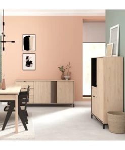 Calicosy Vaisseliers Vaisselier 2 Portes 1 Tiroir L100 X H148 Cm - Décor Chêne Et Noir -Vaisseliers Soldes Magasin vaisselier 2 portes 1 tiroir l100 x h148 cm decor chene et noir 2