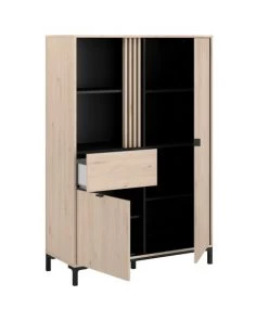 Calicosy Vaisseliers Vaisselier 2 Portes 1 Tiroir L100 X H148 Cm - Décor Chêne Et Noir -Vaisseliers Soldes Magasin vaisselier 2 portes 1 tiroir l100 x h148 cm decor chene et noir 3