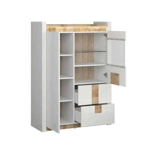 Brw Vaisseliers Vaisselier 2 Portes 2 Tiroirs Avec Led Blanc Laqué Et Naturel 3 Brw Vaisseliers Vaisselier 2 Portes 2 Tiroirs Avec Led Blanc Laqué Et Naturel – Image 3