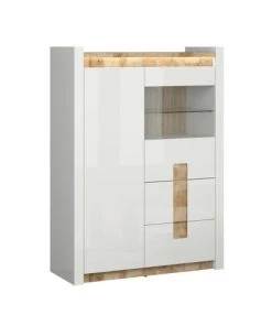 Brw Vaisseliers Vaisselier 2 Portes 2 Tiroirs Avec Led Blanc Laqué Et Naturel