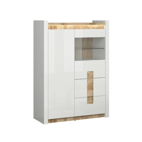 Brw Vaisseliers Vaisselier 2 Portes 2 Tiroirs Avec Led Blanc Laqué Et Naturel 1 Brw Vaisseliers Vaisselier 2 Portes 2 Tiroirs Avec Led Blanc Laqué Et Naturel