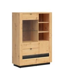 Brw Vaisseliers Vaisselier 2 Portes 2 Tiroirs Avec Led Naturel Et Noir