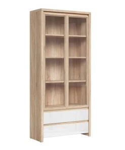 Brw Vaisseliers Vaisselier 2 Portes 2 Tiroirs Naturel Et Blanc