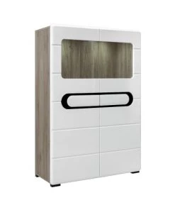 Brw Vaisseliers Vaisselier 2 Portes Avec Led Blanc Et Noir Laqué