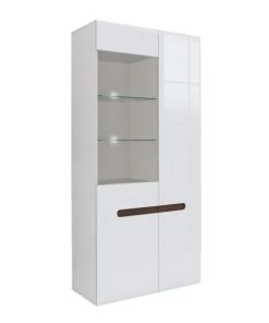 Brw Vaisseliers Vaisselier 2 Portes Avec Led Blanc Laqué Et Naturel