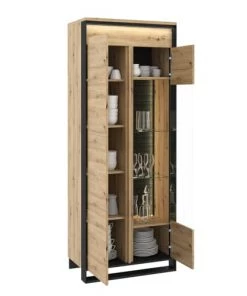 Lnt Vaisseliers Vaisselier 2 Portes Avec Led Naturel Et Noir -Vaisseliers Soldes Magasin vaisselier 2 portes avec led naturel et noir 2