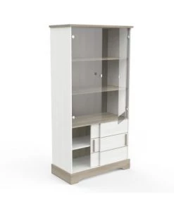 Calicosy Vaisseliers Vaisselier 2 Portes Coulissantes L92x H180 Cm - Décor Blanc Et Bois -Vaisseliers Soldes Magasin vaisselier 2 portes coulissantes l92x h180 cm decor blanc et bois 2